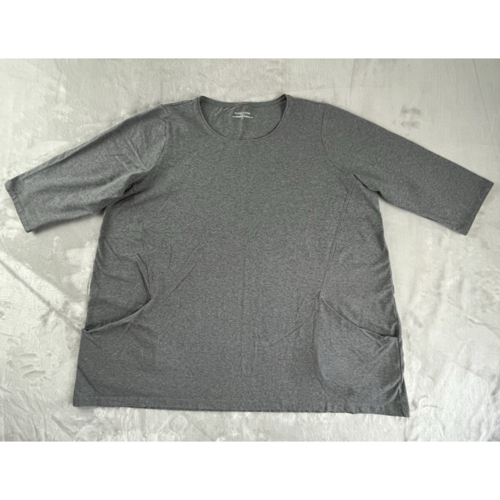 Eileen Fisher Top Women XL Extra Large Gray Stretch Loose 3/4 Sleeves Blouse